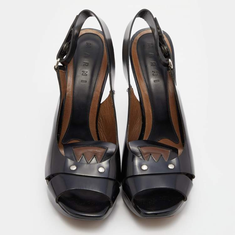 Pre Owned Marni Black Leather Peep Toe Sandals Size 40