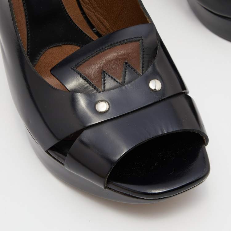 Pre Owned Marni Black Leather Peep Toe Sandals Size 40