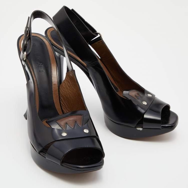 Pre Owned Marni Black Leather Peep Toe Sandals Size 40