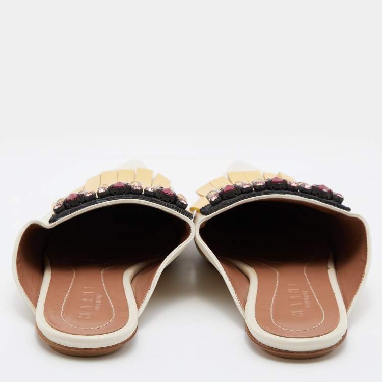 Pre Owned Marni Tri Color Leather Crystal Embellished Flat Mules Size 38