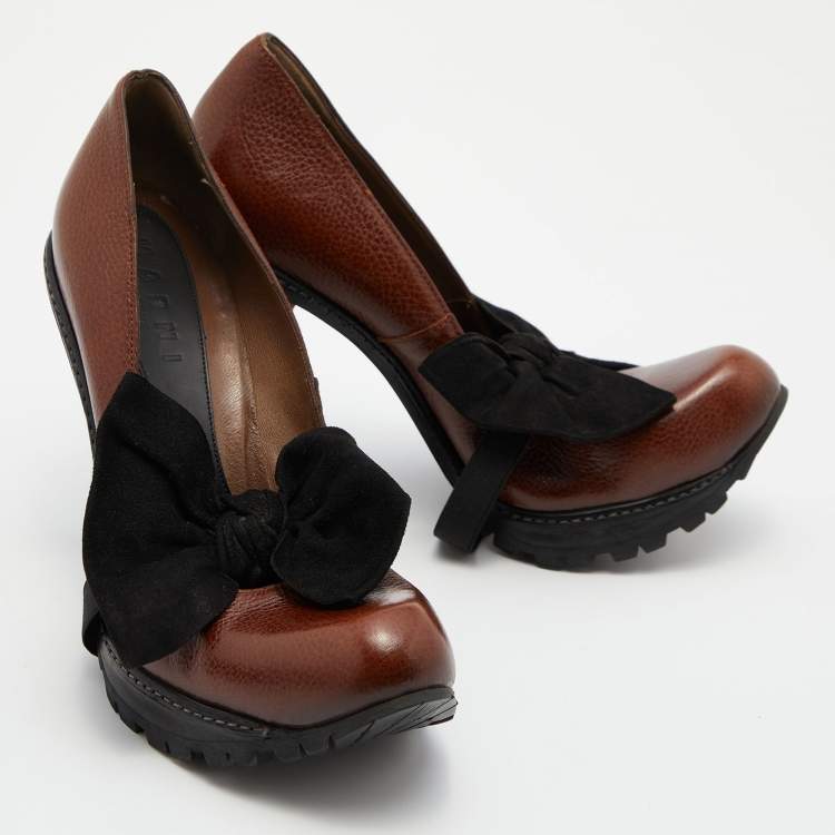 Pre Owned Marni Brown Leather Platform Pumps Size 40