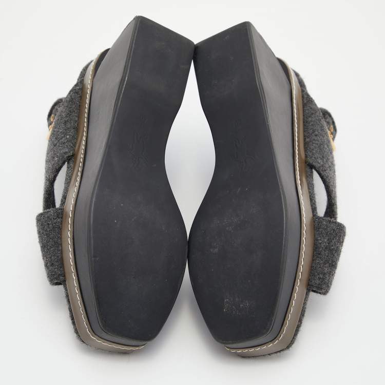 Pre Owned Marni Grey Wool Crisscross Wedge Sandals Size 40