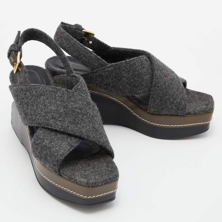 Pre Owned Marni Grey Wool Crisscross Wedge Sandals Size 40