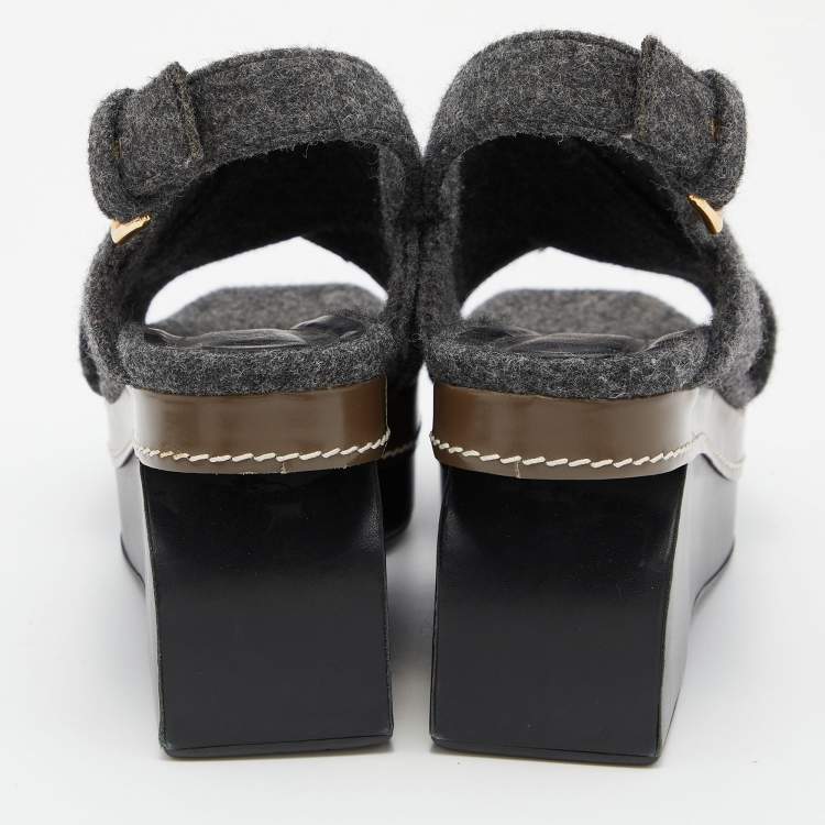 Pre Owned Marni Grey Wool Crisscross Wedge Sandals Size 40