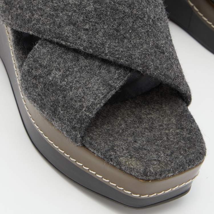 Pre Owned Marni Grey Wool Crisscross Wedge Sandals Size 40