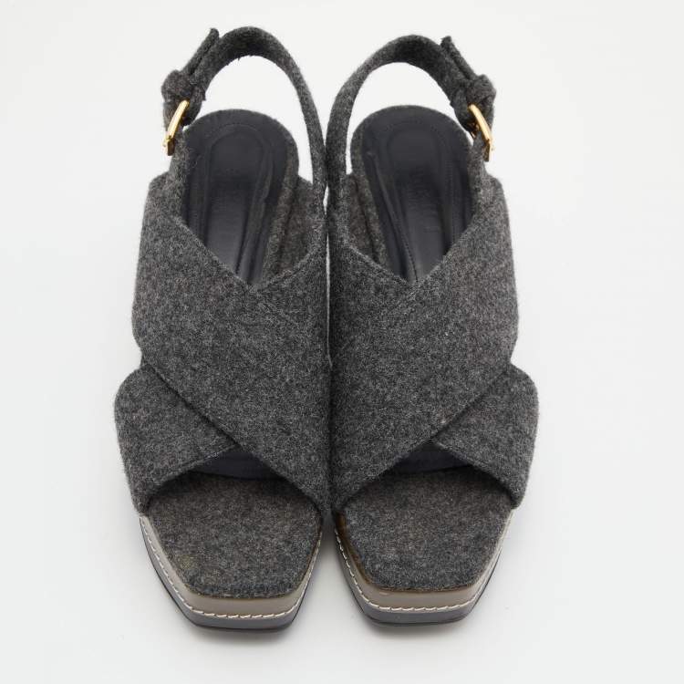 Pre Owned Marni Grey Wool Crisscross Wedge Sandals Size 40