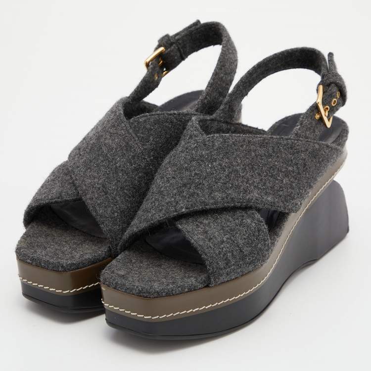 Pre Owned Marni Grey Wool Crisscross Wedge Sandals Size 40