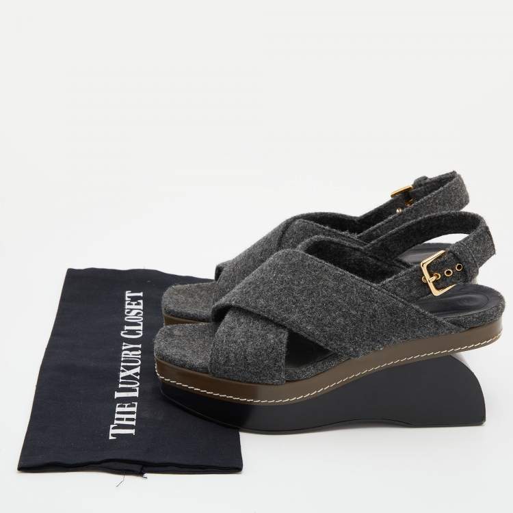 Pre Owned Marni Grey Wool Crisscross Wedge Sandals Size 40