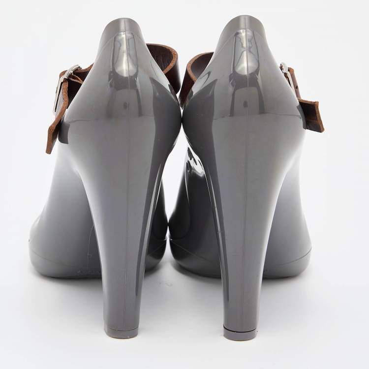 Pre Owned Marni Grey/Brown Rubber and Leather Mary Jane Pumps Size 41