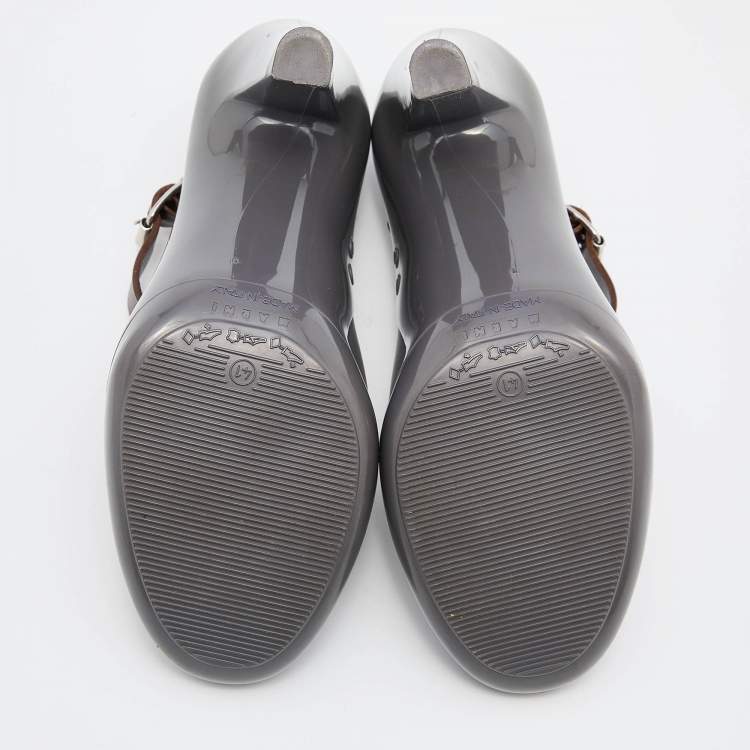 Pre Owned Marni Grey/Brown Rubber and Leather Mary Jane Pumps Size 41