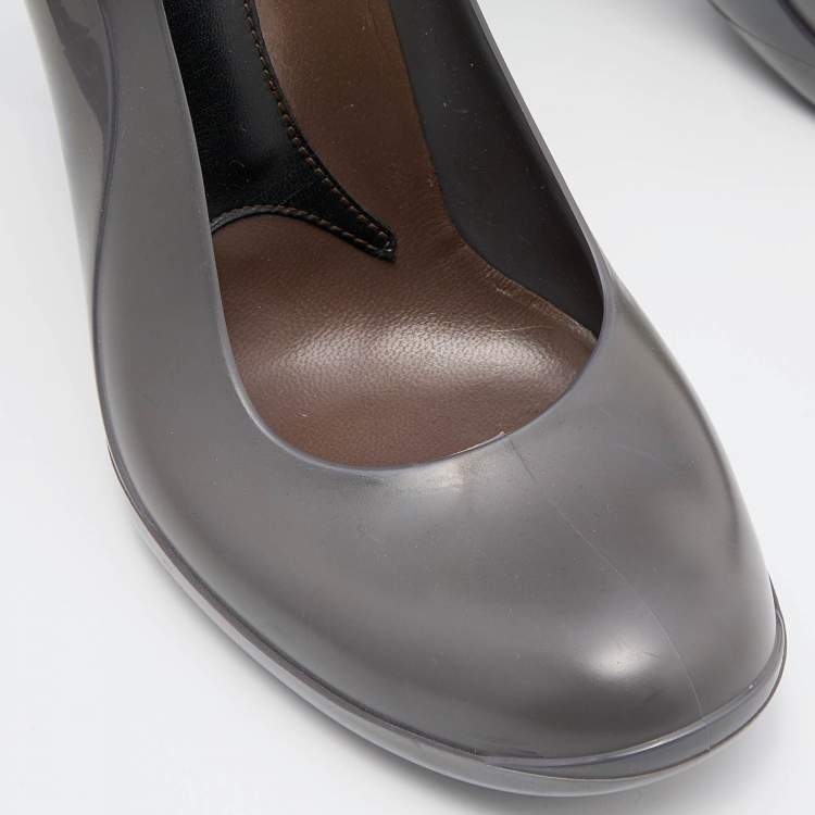 Pre Owned Marni Grey/Brown Rubber and Leather Mary Jane Pumps Size 41