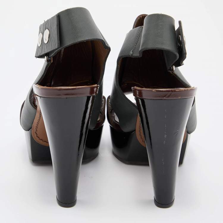 Pre Owned Marni Grey/Brown Leather Ankle Strap Platform Pumps Size 40