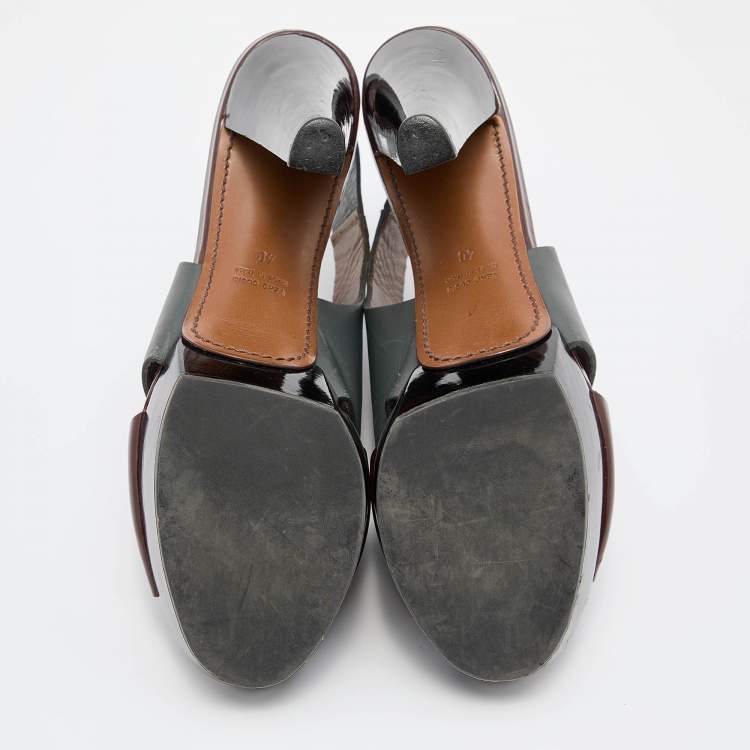 Pre Owned Marni Grey/Brown Leather Ankle Strap Platform Pumps Size 40