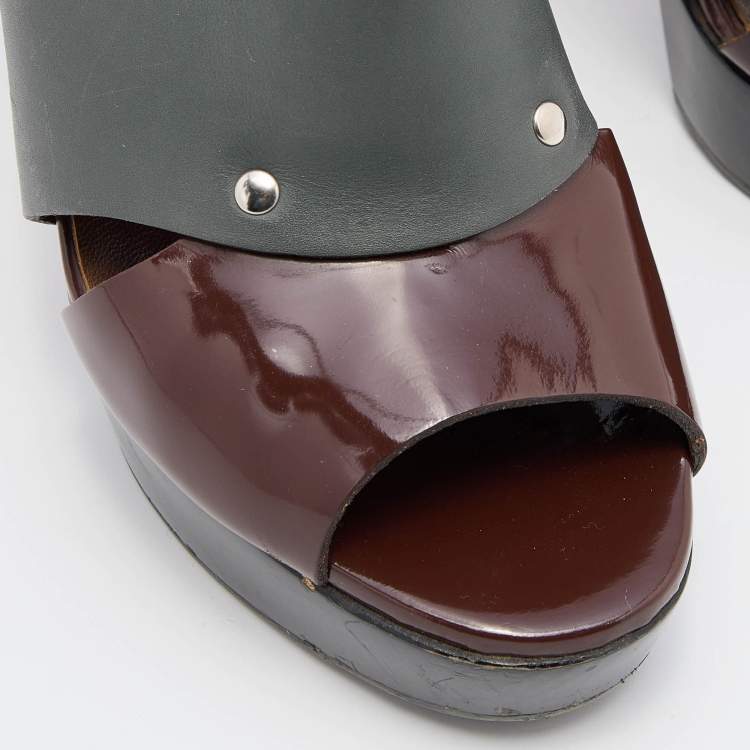 Pre Owned Marni Grey/Brown Leather Ankle Strap Platform Pumps Size 40