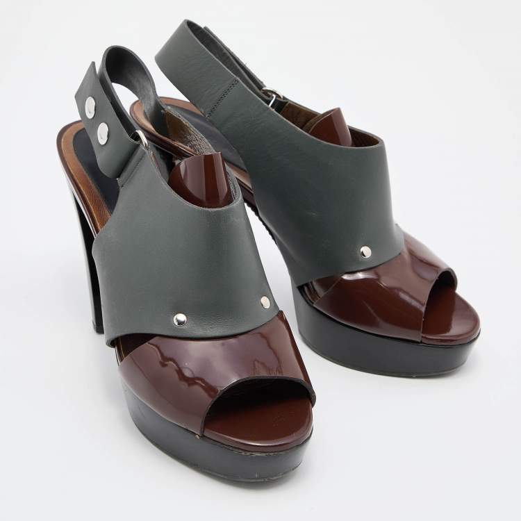 Pre Owned Marni Grey/Brown Leather Ankle Strap Platform Pumps Size 40