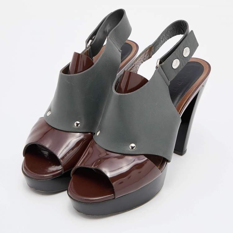 Pre Owned Marni Grey/Brown Leather Ankle Strap Platform Pumps Size 40
