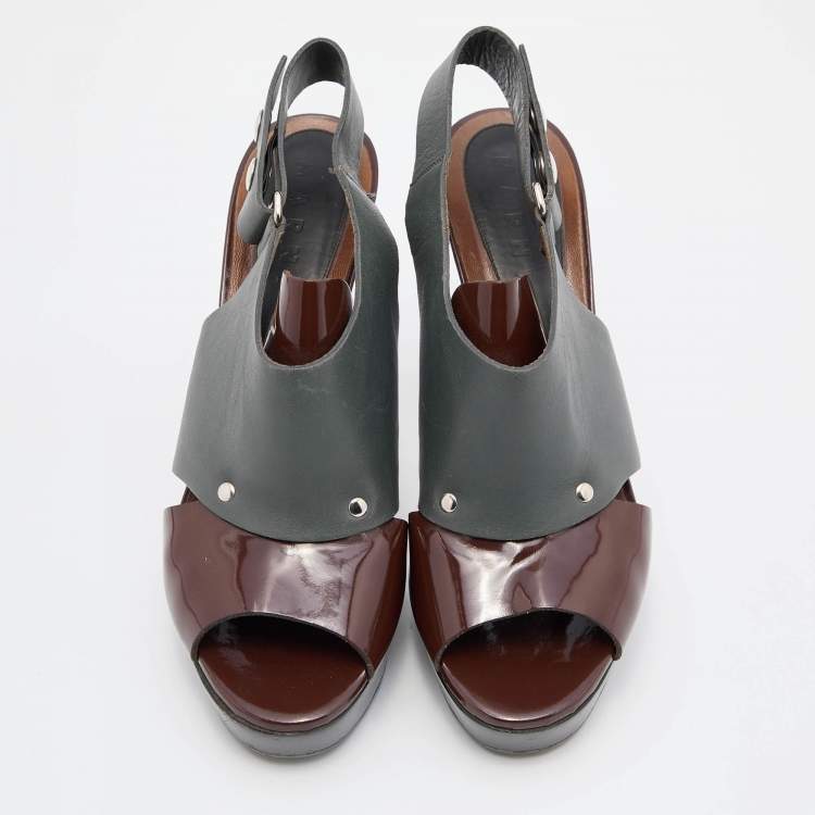 Pre Owned Marni Grey/Brown Leather Ankle Strap Platform Pumps Size 40