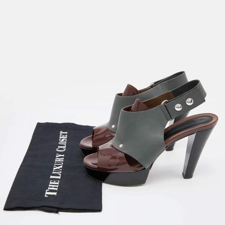 Pre Owned Marni Grey/Brown Leather Ankle Strap Platform Pumps Size 40