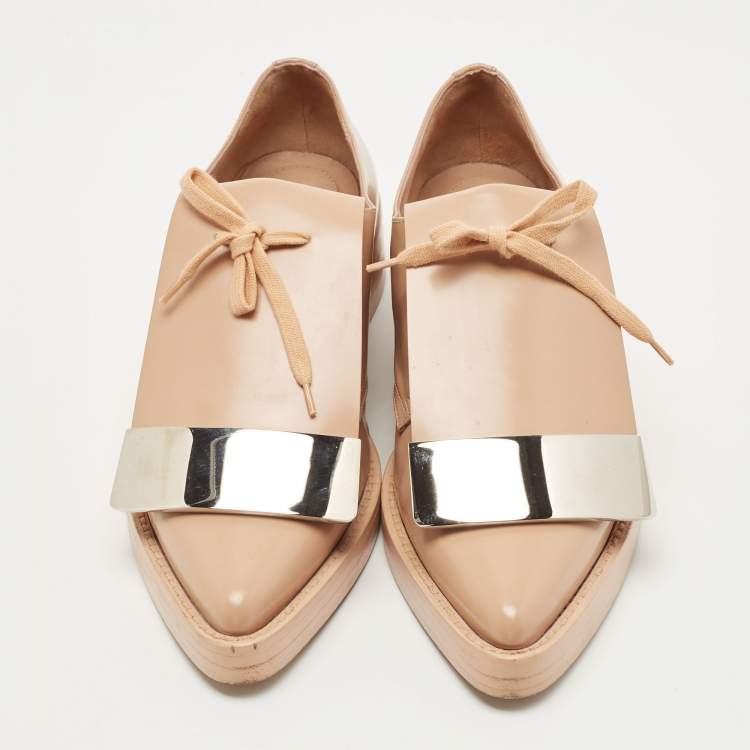 Pre Owned Marni Beige Leather Flap Lace Up Derby Size 38.5