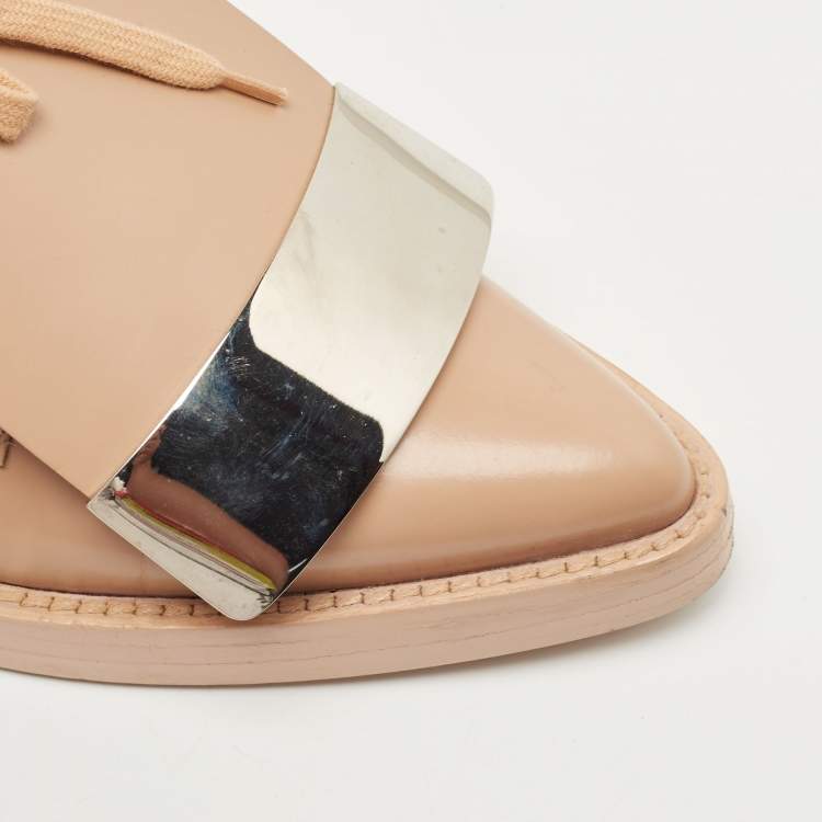 Pre Owned Marni Beige Leather Flap Lace Up Derby Size 38.5