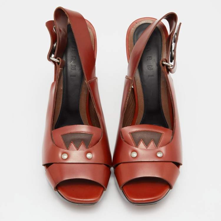 Pre Owned Marni Brown Leather Slingback Sandals Size 39