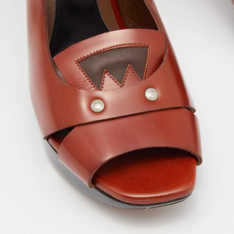 Pre Owned Marni Brown Leather Slingback Sandals Size 39