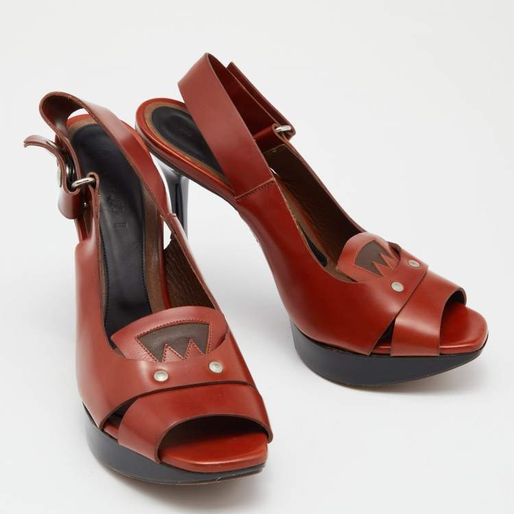 Pre Owned Marni Brown Leather Slingback Sandals Size 39