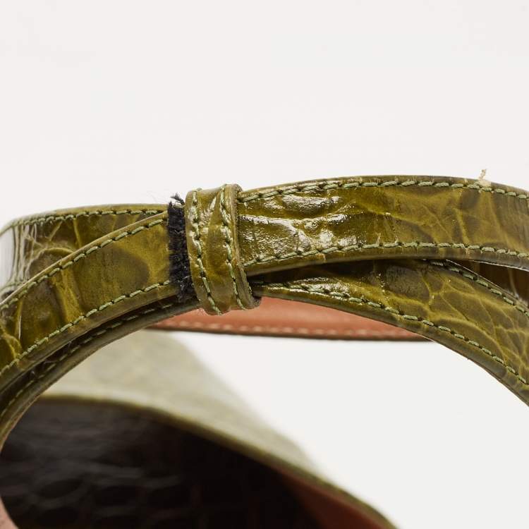 Pre Owned Marni Green Croc Embossed Leather Open Toe Ankle Strap Pumps Size 38