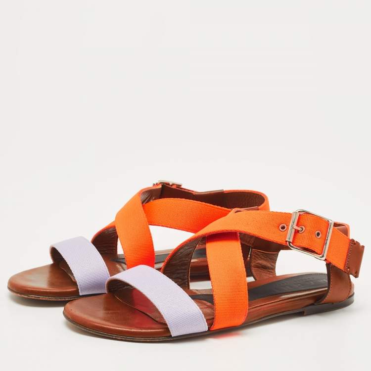Pre Owned Marni Tricolor Canvas and Leather Flat Sandals Size 36.5