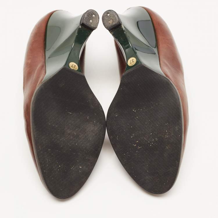 Pre Owned Marni Brown Leather Wedge Pumps Size 37