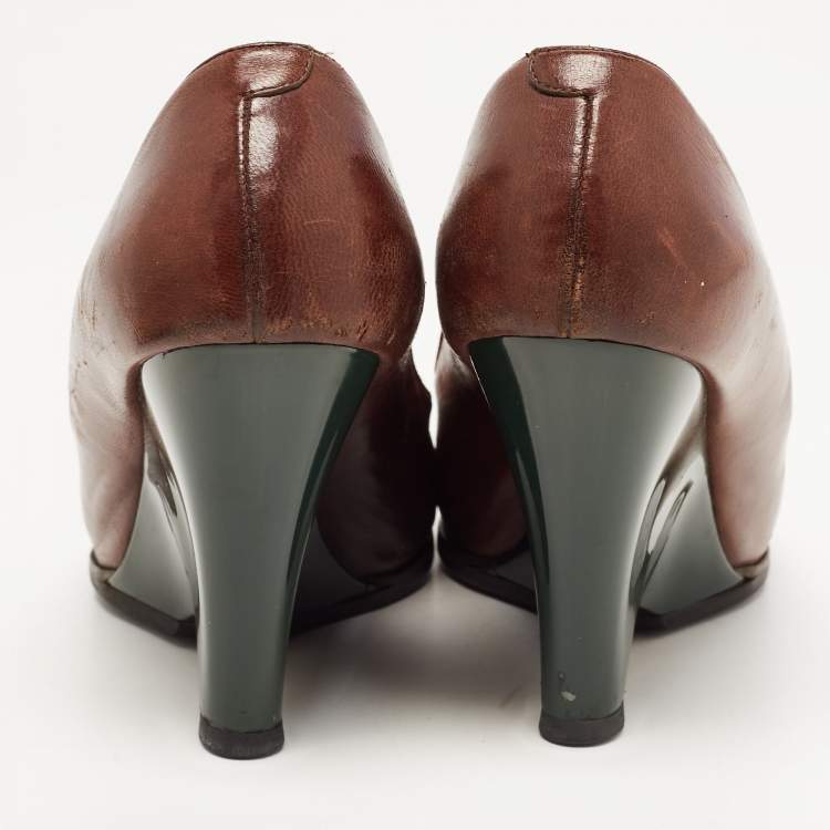 Pre Owned Marni Brown Leather Wedge Pumps Size 37