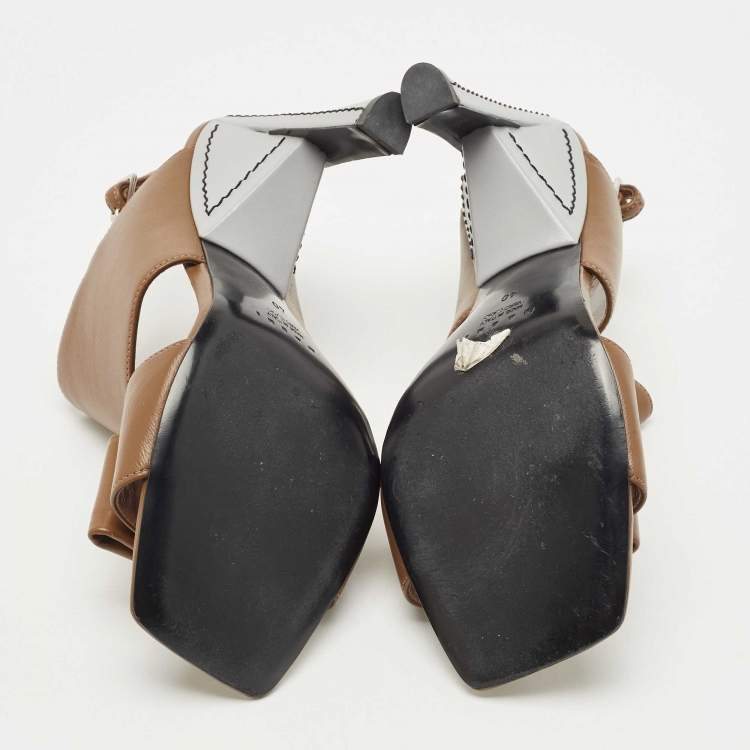 Pre Owned Marni Brown Leather Bow Detail Ankle Strap Sandals Size 40