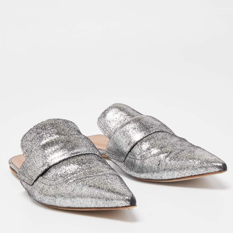 Pre Owned Marni Silver Glitter Suede Rising Sabot Flat Mules Size 41