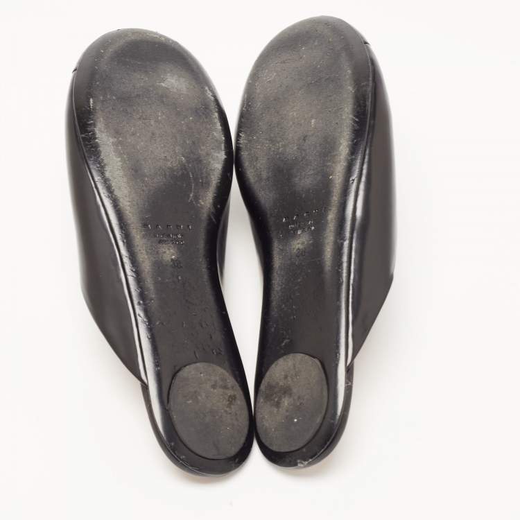 Pre Owned Marni Black Leather Flat Mules Size 38
