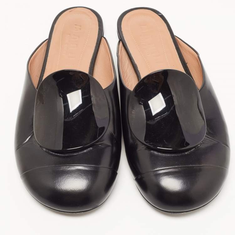Pre Owned Marni Black Leather Flat Mules Size 38