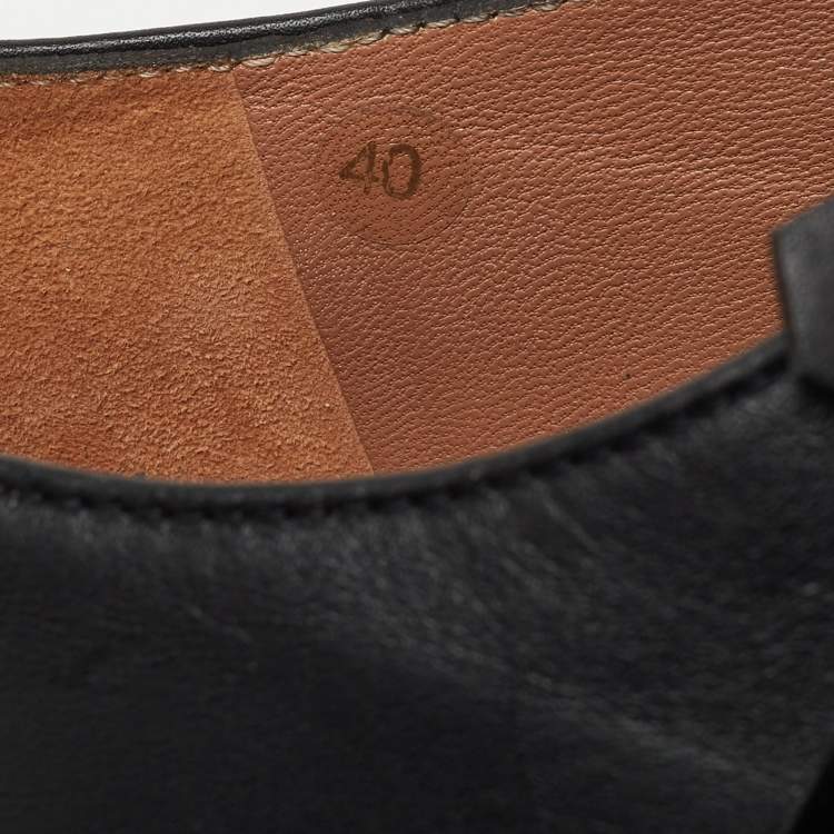 Pre Owned Marni Black/Gold Leather Fringe Detail Slip On Loafers Size 40