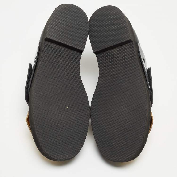 Pre Owned Marni Black/Gold Leather Fringe Detail Slip On Loafers Size 40