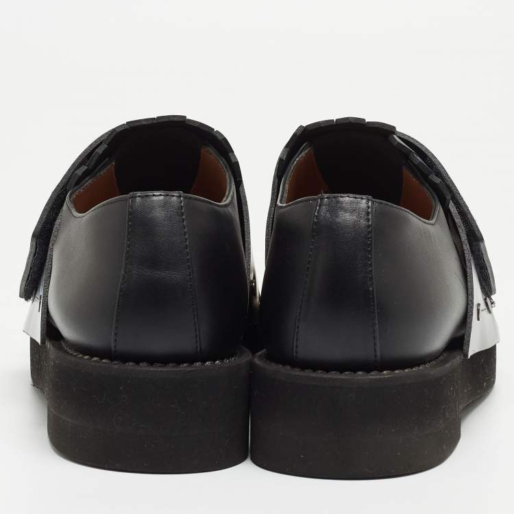 Pre Owned Marni Black/Gold Leather Fringe Detail Slip On Loafers Size 40