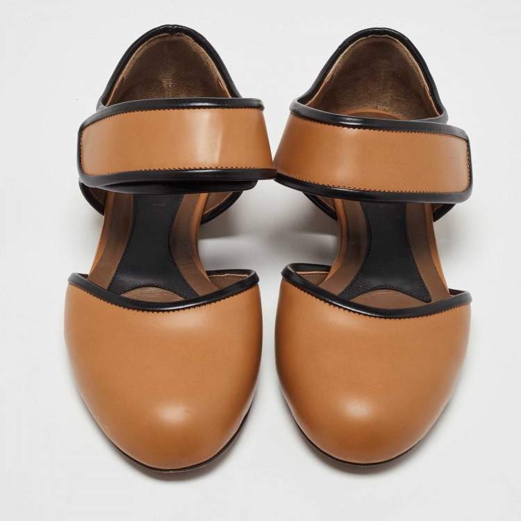 Pre Owned Marni Tan Leather Cut Out Mary Jane Ballet Flats Size 38