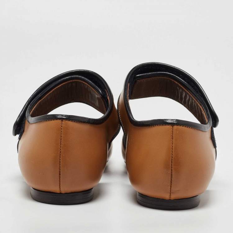 Pre Owned Marni Tan Leather Cut Out Mary Jane Ballet Flats Size 38