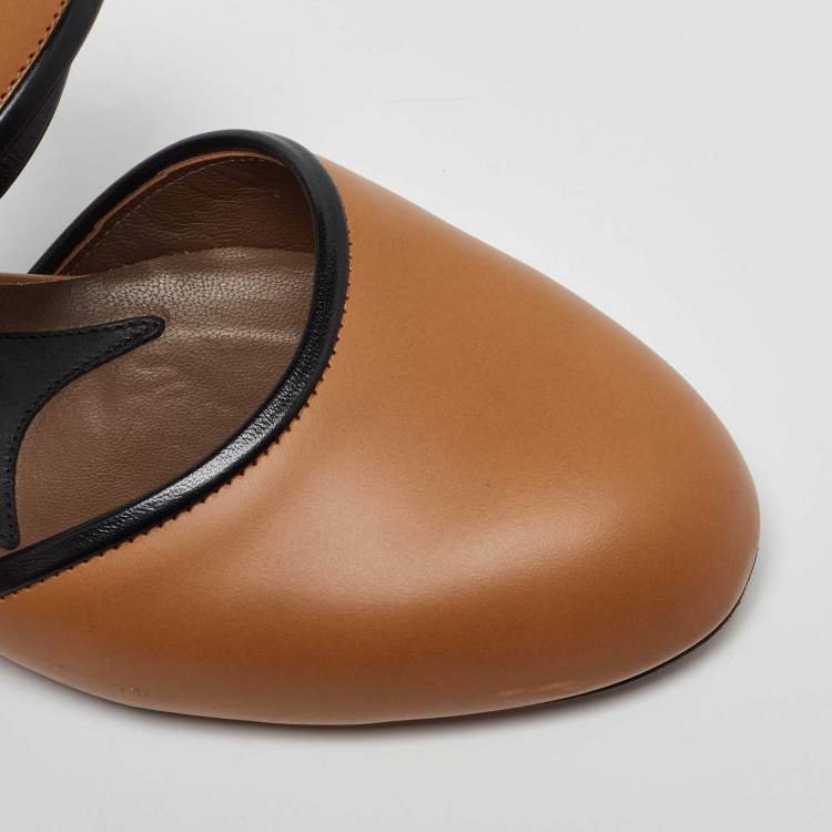 Pre Owned Marni Tan Leather Cut Out Mary Jane Ballet Flats Size 38