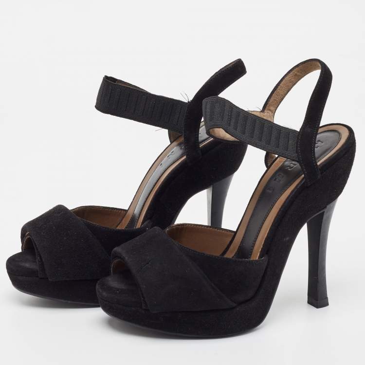Pre Owned Marni Black Suede Platform Ankle Strap Sandals Size 36