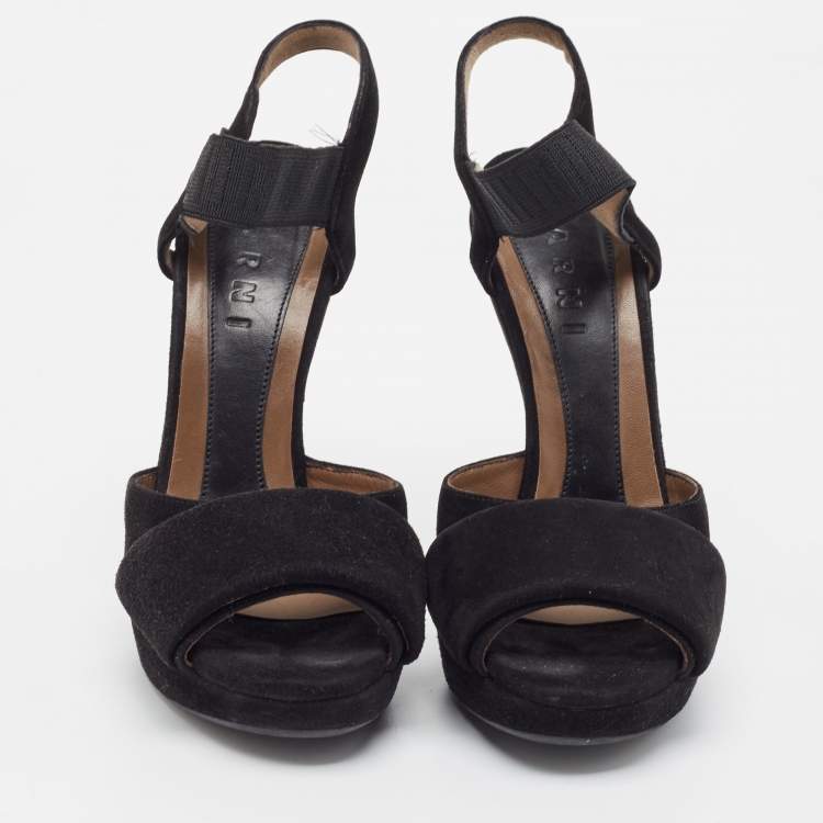 Pre Owned Marni Black Suede Platform Ankle Strap Sandals Size 36