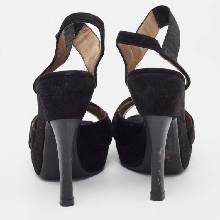Pre Owned Marni Black Suede Platform Ankle Strap Sandals Size 36