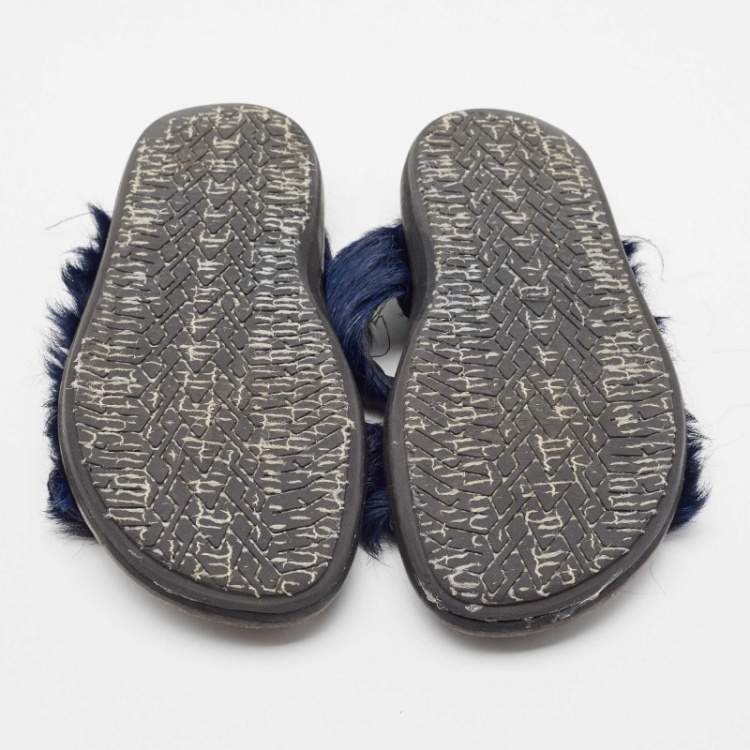 Pre Owned Marni Navy Blue Calf Dad Slingback Sandals Size 38   