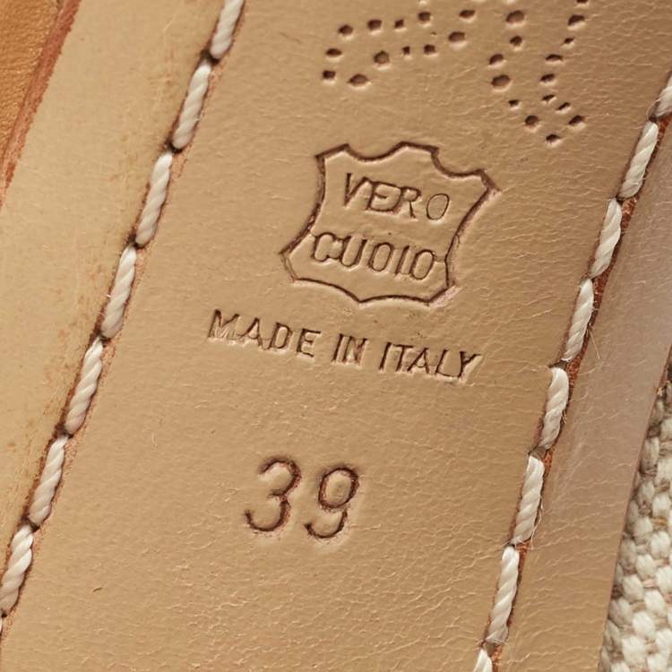 Pre Owned Marni Tan/Off-White Canvas And Leather T-Strap Sandals Size 39