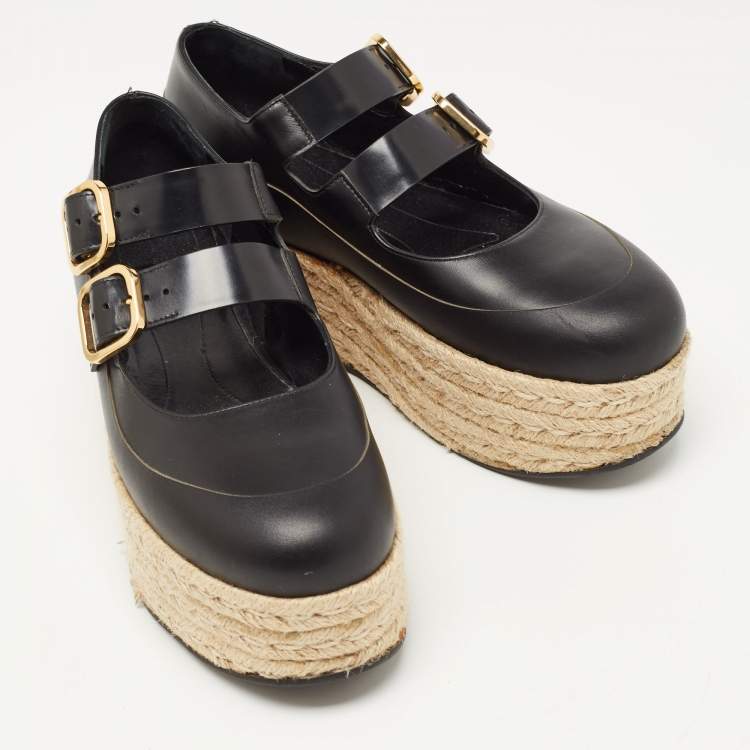 Pre Owned Marni Black Leather Espadrille Platform Mary Jane Pumps Size 39