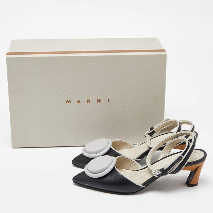 Pre Owned Marni Black/Grey Leather Ankle Strap Pumps Size 37.5