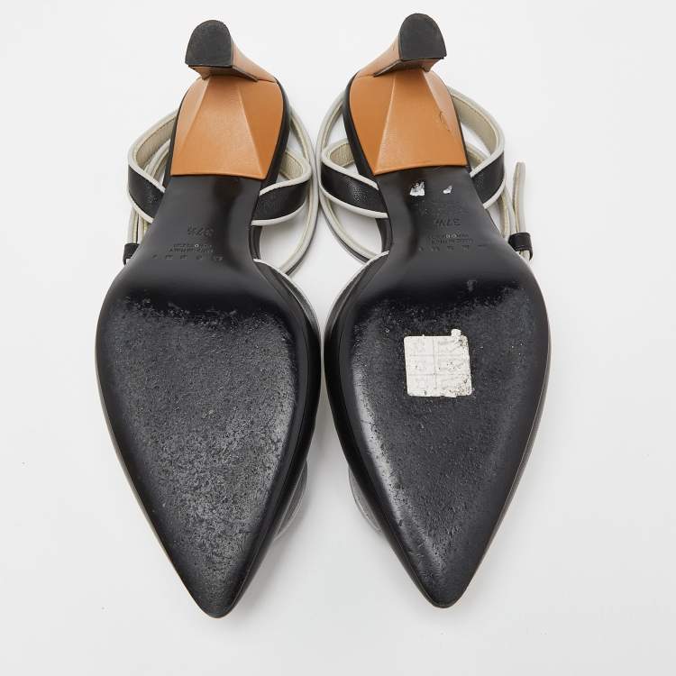 Pre Owned Marni Black/Grey Leather Ankle Strap Pumps Size 37.5