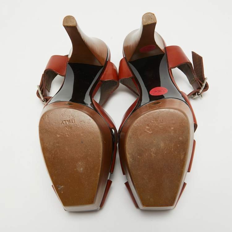 Pre Owned Marni Brown Leather Platform Ankle Strap Sandals Size 38